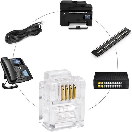 RJ11 Connectors by RJ11 | 6P4C Telephone Line Cable Male Plug - 100 Pieces Pack