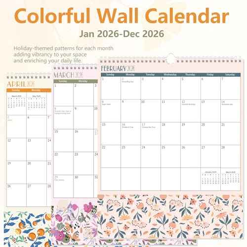 GuassLee Pocket Wall Calendar 2026, Monthly Wall Calendar with Pockets From Jan. 2026 to Dec. 2026, 12-Month Aesthetic Hanging Wall Planner for Office School Home Organizing, 11.5" x 14"
