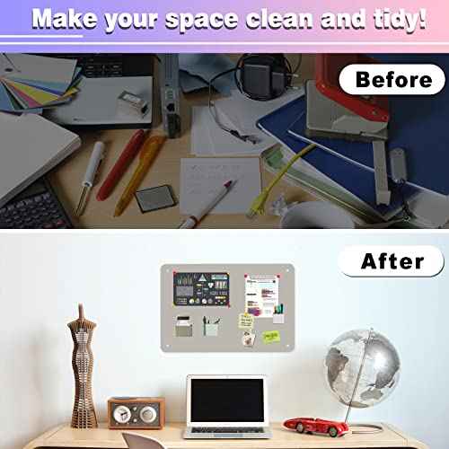 2Pack Magnetic Board,17.5" x 11.4" Magnet Bulletin Board to Display Magnetic Notes, Poetry, Photos, Suitable for Wall, Refrigerator, Cabinet etc, Come with 8 Pcs Dual Lock Tape and Screws (Gray)