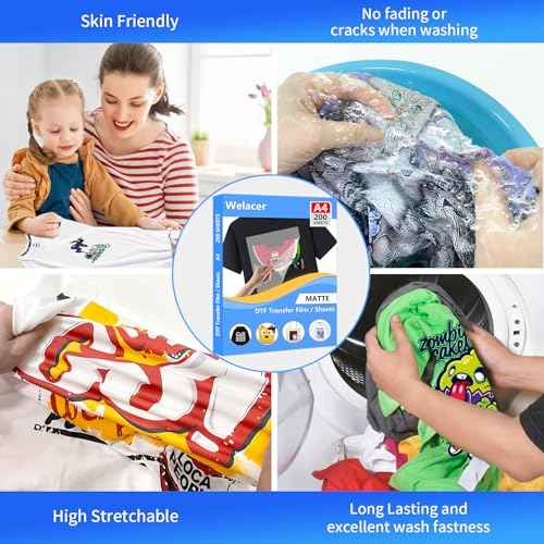 200 Sheets DTF Transfer Film Paper A4 Double Sided Thick Clear Pretreat Sheets, PET Heat Transfer Paper for Inkjet Printer DTG Printer Direct Print On T Shirts Textile