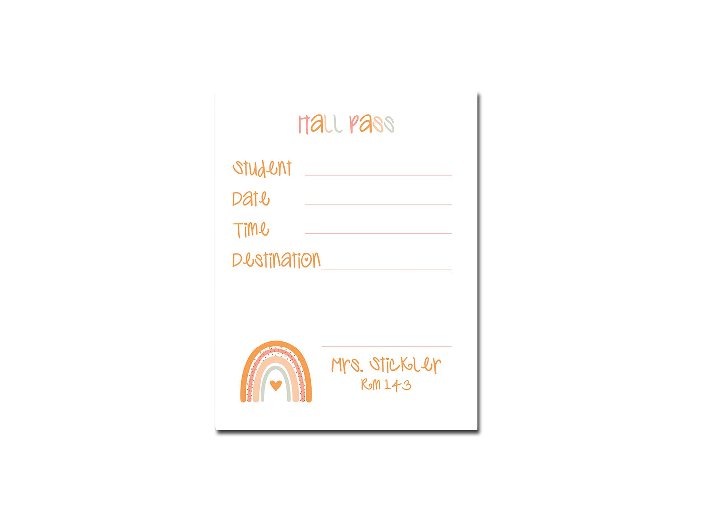 Personalized Teacher Boho Rainbow Hall Pass Small Size Custom Teacher Hallpass Back To School Supplies