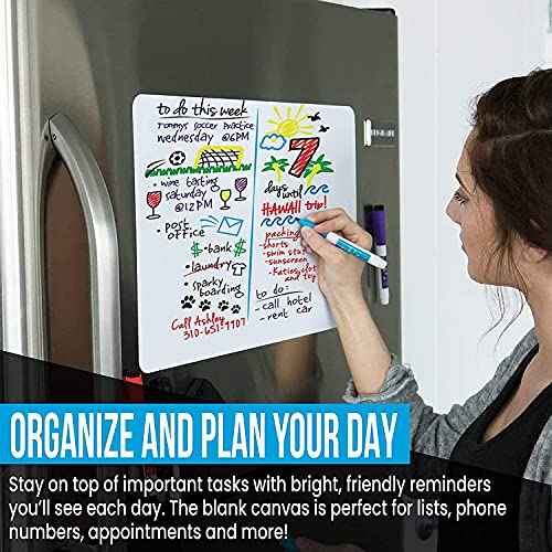 Cinch! Magnetic Whiteboard for Fridge 29 x 21 Inch - Stain-Resistant Dry Erase Board with 4 Fine Tip Markers and Large Eraser - Fridge Whiteboard Planner and Organizer for Kitchen or Office Use