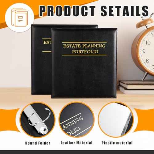 Skyygemm 2 Pcs Estate Planning Portfolio Binder PU Leather 3 Ring Binders with Gold Title and Index Tab Dividers, 11'' x 11.8'' x 2.4'' Estate Planning Organizer (Black)