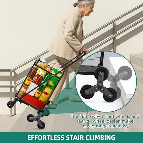 YITAHOME Folding Stair Climber Cart, 360¡Æ Swivel Wheels & Tri-Wheel Design, Heavy Duty Utility Cart for Shopping, Laundry, Travel & Stairs, Ideal for Seniors