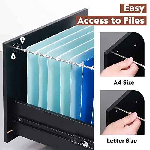 DEVAISE 3 Drawer Wood Mobile File Cabinet, Rolling Filing Cabinet for Letter/A4 Size, Printer Stand for Home Office, Black