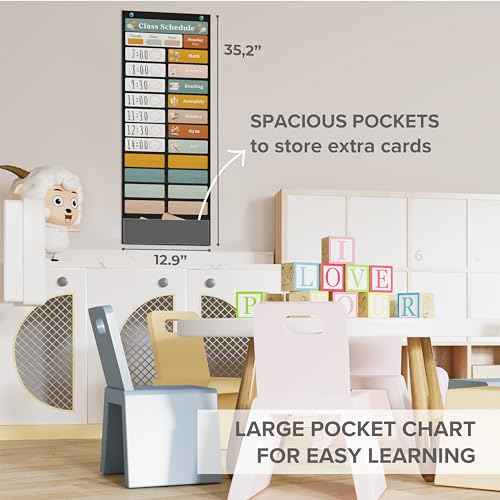 The Ultimate Pocket Chart for Classroom - Beautiful Daily Schedule Calendar with Designed Cards Encourages Visual Learning for Kids - Fun Boho Routine Calendar Chart Fits Nicely with Any School Decor