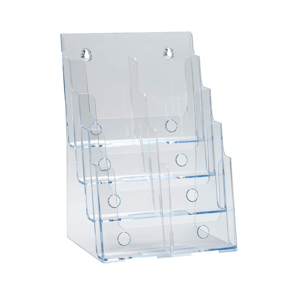 Azar Displays, 252377, Clear Four-Tier Eight-Pocket Trifold Brochure Holder, Document Holder Desk Organizer for Countertop or Wall Mount Menu Holder Display Stand for Flyers, Leaflets and Pamphlets