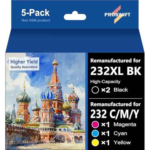 232XL Ink Cartridges Combo Pack Remanufactured Replacement for Epson 232 Ink Cartridge 232XL 232 XL Works with WF-2950, WF-2930, XP-4200, XP-4205 Printer (2 Black, Cyan, Yellow, Magenta)