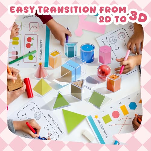 Faccito 12 Styles Geometric Solids Math Manipulatives Set for Learning - 12 Shapes & Folding Cards