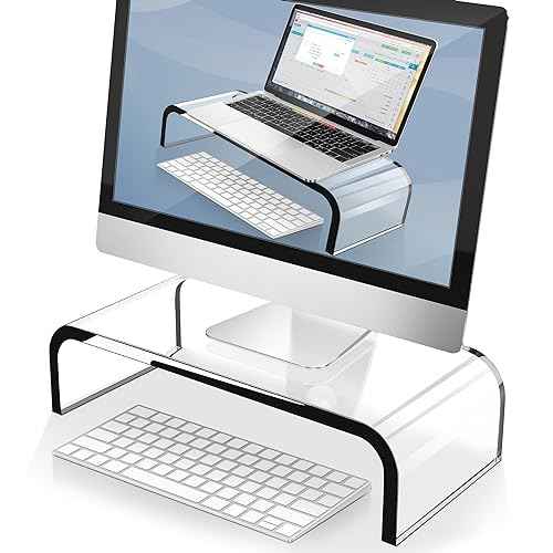 AboveTEK Acrylic Monitor Stand ? Clear Monitor Riser & Computer Desk Stand, Premium Acrylic Laptop Stand for Home Office, PC TV Stand with Keyboard Storage Heavy Duty Desk Riser