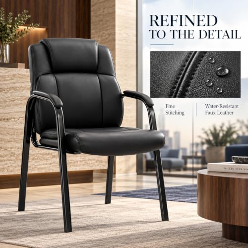Simple Deluxe Black Padded Armrest Guest Chair – 1 Pack Thickened Cushion, No Wheels