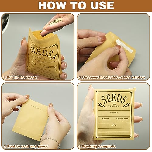 100Pcs Seed Envelopes with Self-Adhesive Seal - Brown Paper Seed Storage Pack