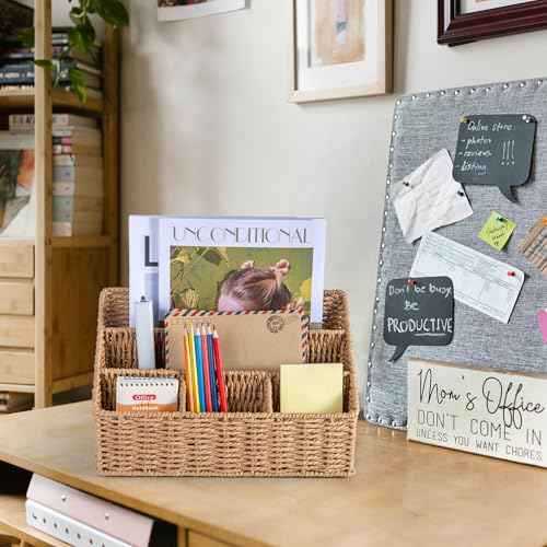 Rattan Desk Organizer, Tabletop Mail Holder, 5 Slot Mail Organizer Countertop Basket, Rattan Office Supplies, Boho Office Desk Accessories, Wicker Desk Organizer, Magazine Holder£¨Wicker£©