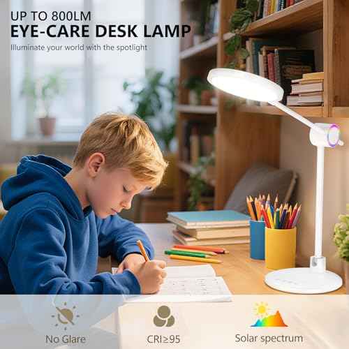 LED Desk Lamp, Eye-Care Desk Light with RGB Night Light, 5 Color Modes Dimmable Table Lamp, 800LM Foldable Touch Control Reading Light for Home Office, Study Room, Bedroom,