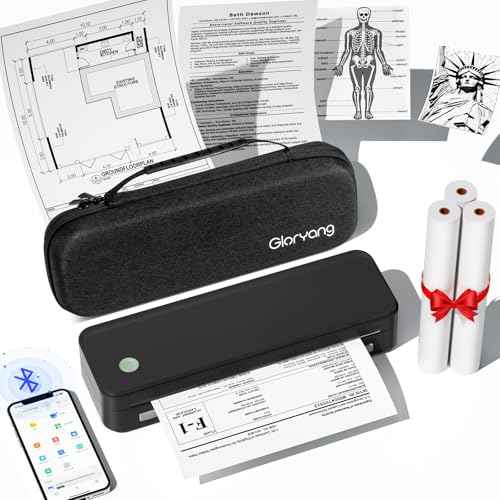 Inkless Portable Printer for Travel, Wireless Thermal Printer Supports 8.5 x 11 Inch Thermal Paper, Bluetooth Machine Includes Carry Case and 3 Rolls of Paper Kit, Black