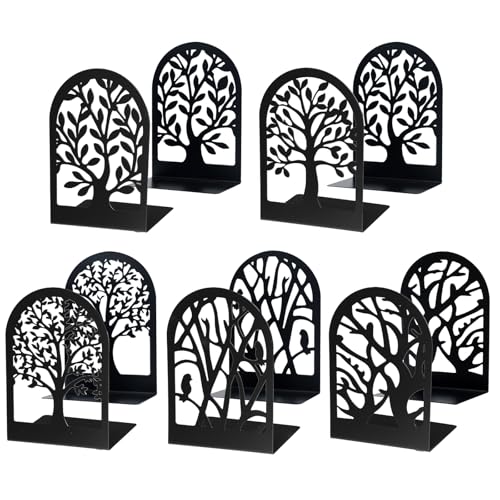 EOOUT 10 Pack Black Metal Tree Bookends - Heavy Duty Support for Shelves