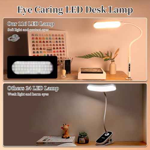 BQAN LED Desk Lamp with Clamp, 15W Eye-Caring Clip on Light, Adjustable Gooseneck Desk Lamps for Home Office with 5 Modes & 9 Brightness Levels for Reading, Studying, Nail Art, and Work (White)