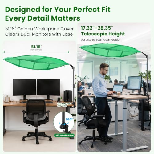 DIYZIXO 51-Inch Adjustable Desk Shade: Leaf Pattern Light Blocker with 360° Clamp
