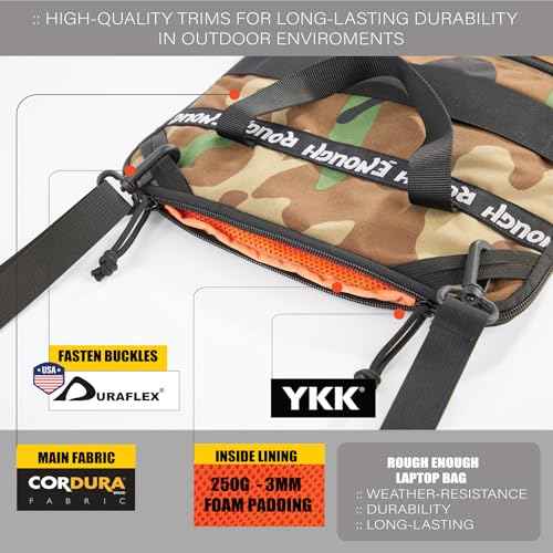 Rough Enough 16 Inch Laptop Case Bag Sleeve for Dual Tablet Storage with Accessory Pocket Handle Shoulder Strap Outdoor Travel Tactical Cordura Camo