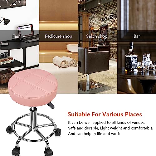 KKTONER Pink Adjustable Swivel Drafting Stool with Wheels, PU Leather Office Chair
