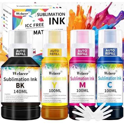 Sublimation Ink 440ML Autofill Bottles Refill for ET-2800 ET2400 ET-15000 ET-2803 ET-2850 ET2720 ET2760 ET2750 ET4800 etc.High-Yield Inkjet Printers Heat Press Transfer on Mugs