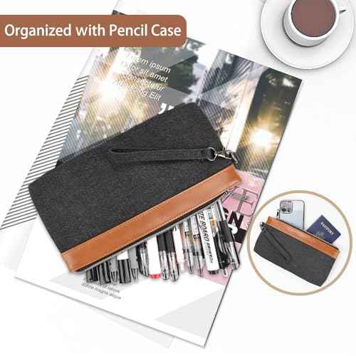 ESTARER Mens Messenger Bag 17-17.3 Inch Laptop Bag Water-resistant Canvas, College/Work/Travel Computer Shoulder Bag with Pencil Case Pouch, Dark Grey