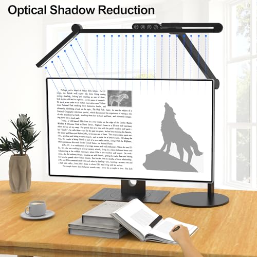 Micomlan Black Adjustable LED Desk Lamp with Atmosphere Lighting, Dimming Swing Arm for Home Office