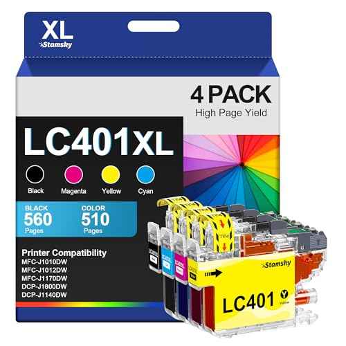 LC401XL Ink Cartridges Compatible for Brother LC401 XL BK LC401XL LC 401 LC401BK High Yield to use with Brother MFC-J1010DW MFC-J1012DW MFC-J1170DW DCP-J1800DW, DCP-J1140DW Printer (4 Pack BCYM)