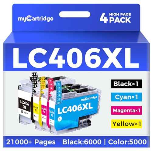 myCartridge Replacement for LC406 LC406XL Ink Cartridges for Brother Printer LC 406 406XL Work with Brother MFC-J4335DW MFC-J4535DW MFC-J5855DW MFC-J6555DW MFC-J6955DW Printer(High Yield,4-Pack)
