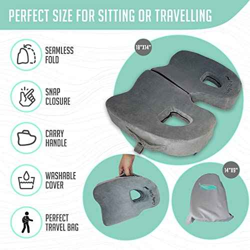 Premium Foldable Piriformis Seat Cushion - Piriformis Pain and Sciatic Pain Relief Cushion - for Home & Office Use, Perfect for Travel or Driving