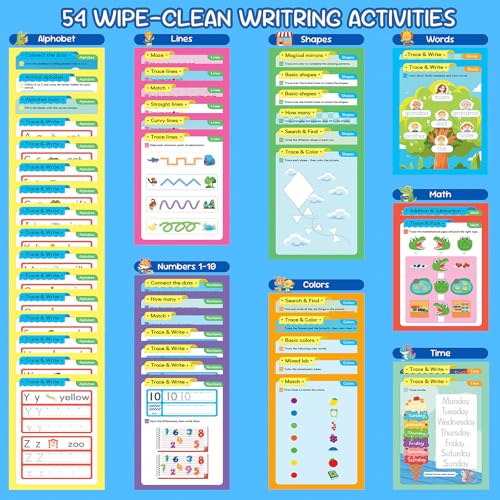 Rohelm Preschool Learning Activities Book - 54 Reusable Pages for Kids 3-5, Includes Markers & Storage