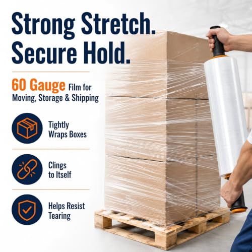 Bonison 2 Pack Plastic Wrap for Moving - 15 in x 1000 ft Heavy-Duty Shrink Wrap with Handles