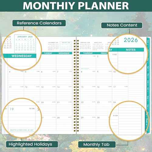 2026 Monthly Planner/Calendar - 2026 Planner, JAN 2026 - DEC 2026, 9" x 11" Monthly Planners 2026, 2026 Calendar Planner with Spiral Binding + Tabs + Back Pocket
