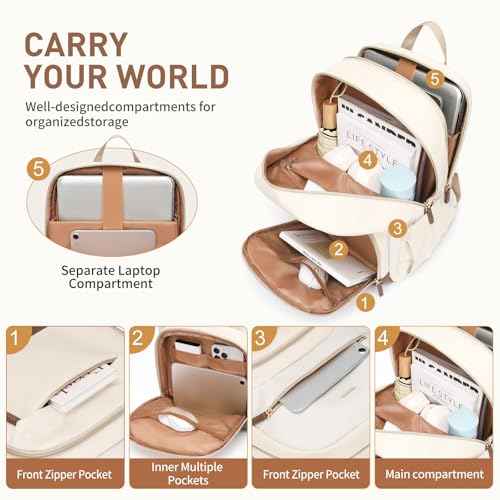 TENSTAR Laptop Backpack for Women, Computer Backpack Fit 16 Inch Notebook, Large Capacity College Backpack Bookbag Casual Daypack for Travel, Apricot