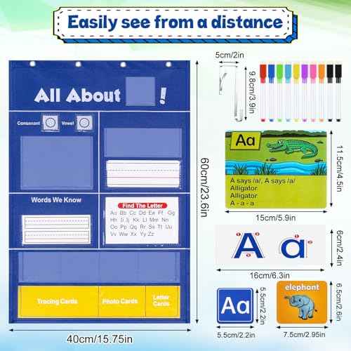 Meetory Alphabet Learning Pocket Chart - Alphabet Wall Chart ABC Flash Cards Learning Material, Handwriting Practice Letter Tracing Homeschool Preschool Kindergarten Learning Activities Must Haves