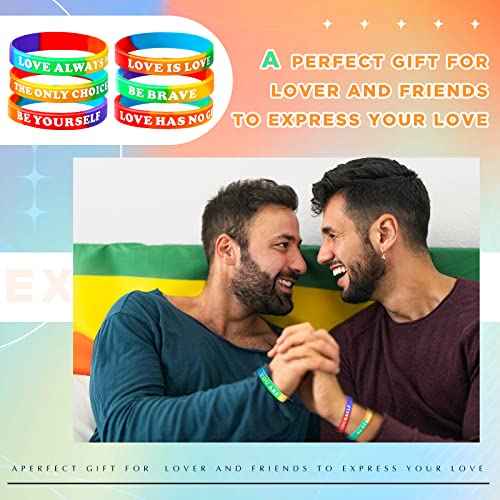 Sotiff 300 Pcs Pride Gay Bracelets Accessories Bulk Rainbow Silicone Rubber Wristbands Parade LGBT Party Favors, 15 Styles