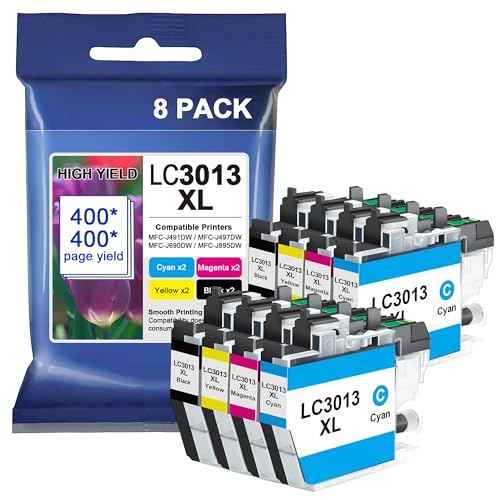 LC3013 Ink Cartridges BK/C/M/Y 8-Pack High Yield Compatible for Brother Ink Cartridges LC3013 LC3013 XL LC3013XL LC3011 Combo Pack Work for Brother MFC-J497DW MFC-J491DW MFC-J895DW MFC-J690DW Printer