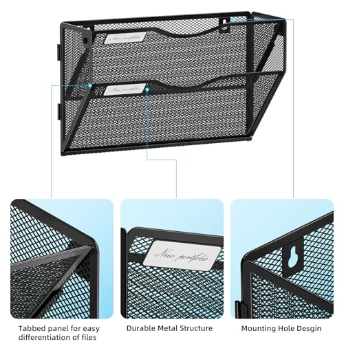 Marbrasse Black 2-Tier Wall File Holder Mesh Organizer for Office & Home