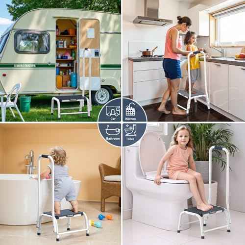 Step Stools with Handle, Stepping Stool for Adults Ederly Seniors Metal Stools with Handrail with Non-Slip Step Platform Metal Stepping Stool in Kitchen, Bathroom, Bedroom, 330 Lbs Capacity