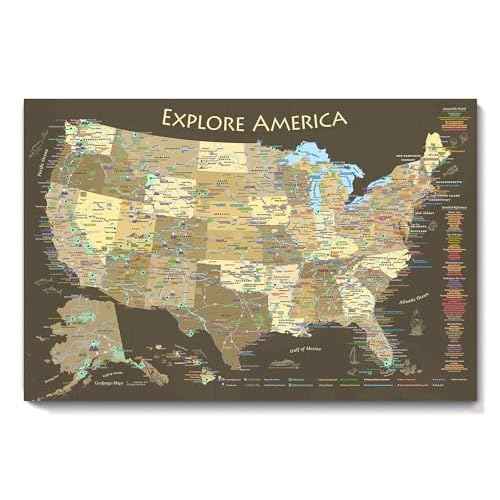 National Parks Map Poster with USA Travel Destinations - Brown Edition US Travel Map Wall Posters - National park checklist (24W x 16H inches)
