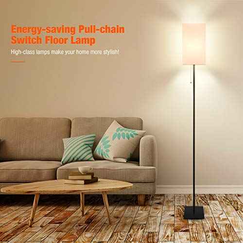Floor Lamp for Living Room, Modern Standing Lamp for Bedroom with Linen Shade, Black Corner Floor Lamp for Office Kids Room, Bulb Included