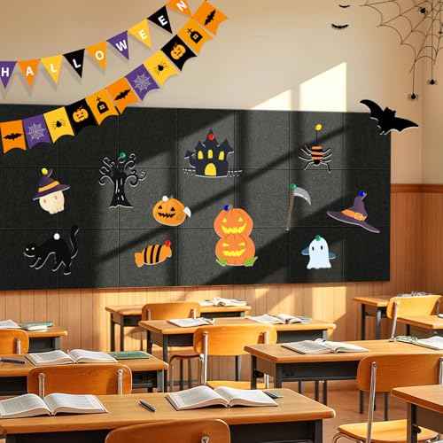 Cork Board for Wall,48"x36" 12 Pack Felt Wall Tiles with Safe Removable Adhesive Tabs, Bulletin Boards for Home Office Kitchen, Pin Board Notice Board for Photos, Memos, Black