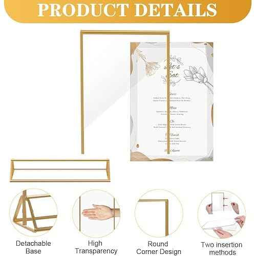 20PCS Acrylic Sign Holder, 4x6 Double Sided Gold Picture Frame Clear Wedding Table Numbers for Party, Restaurant Sign, Menu, Photo