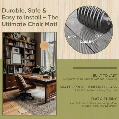Office Chair Mat for Carpet & Hardwood, Upgraded 29" x 42" Dual Use Tempered Glass Chair Mat for Chair and Footrest Under Desk