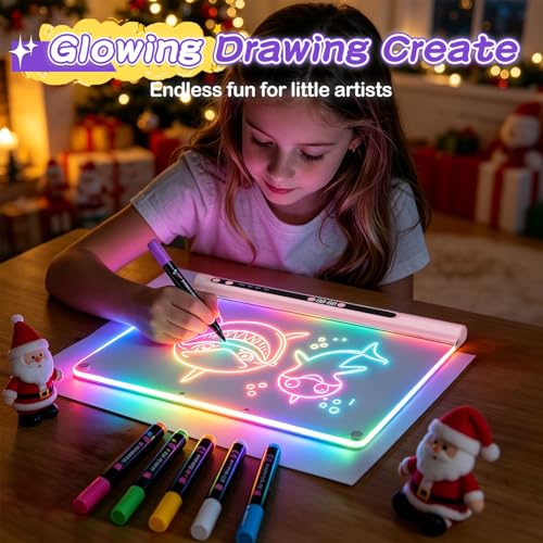Pink 16-Inch Rechargeable LED Drawing Board for Kids with 9 Colors & Markers