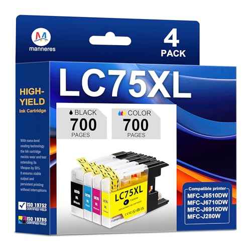 LC75XL Ink Cartridges High Yield Replacement for Brother LC75 LC71 LC79 XL to Use with Brother MFC-J6510DW MFC-J280W MFC-J425W Printer 4Pack-(1 Black, 1 Cyan, 1 Magenta, 1 Yellow)