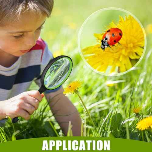 2 Pack 75mm 10X Handheld Magnifying Glass,Rubber Reading Magnifier for Kids Seniors, Suitable for Hobbies and Science