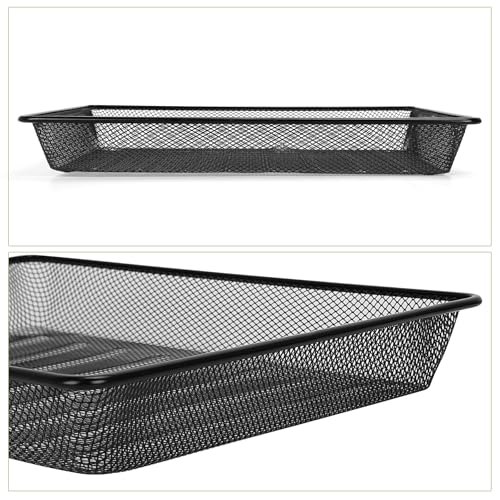 AZFUNN Black Rectangular Metal Mesh Desk Organizer - Paper Letter Tray, Office & Home Use