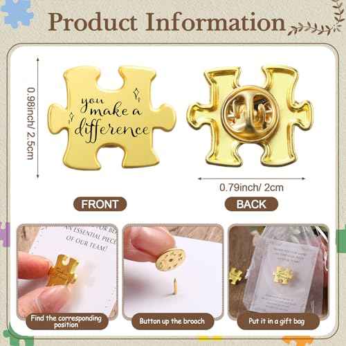 Christmas Employee Appreciation Gifts Puzzle Piece Lapel Pin Inspirational Thank You Cards for Team Coworker Staff