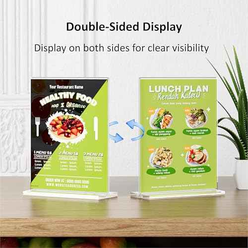 12 Pack Acrylic Sign Holder 8.5 x 11, Double Sided Clear Sign Holder Plastic Display Stands, T Shape Acrylic Table Sign Stands Flyer Paper Holder for Office Store Restaurants School Retail